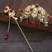 Hair Accessories Wedding, Red Tassel Gold Hanfu Pins Pearl Flower Hair Pins, Hair Chopsticks Hair Styling Vintage Classical Sticks Long Tassel Hair Jewelry Accessoriesvalentine's Day 6LMO - 1 - 查看 4