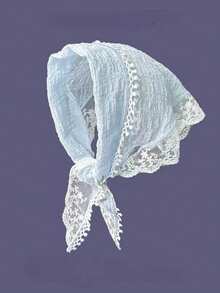 1 件复古花卉蕾丝女孩头巾，法式米色复古装饰围巾，雪纺飘逸围巾，春夏时尚发饰休闲发带秋冬头带女士度假装 - 彩色 - 查看 4