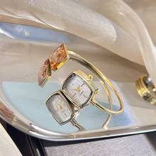 1pc Women's Square Rhinestone Slim Bangle Watch,Elegant Fashionable Minimalist High-End Luxury Quartz Watch