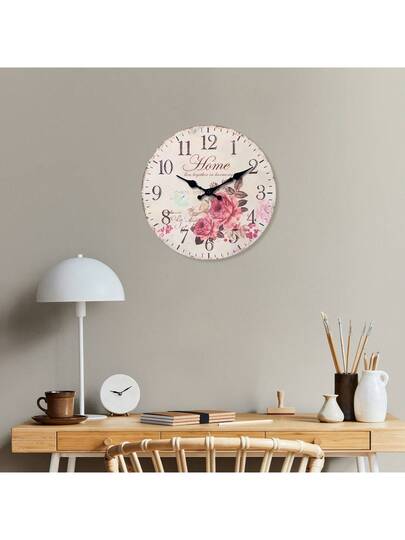10/12/14/16 Inch Vintage Rustic Beautiful Pink Rose Flower Butterfly Wooden Wall Clock Silent Non-Ticking, Decor For Living Room, Kitchen, Bedroom, Office, Outdoor Garden Party, Gifts Without Battery,Home Decor ,Room Decor Birthday Graduation Clock Wall Bedroom Decor Dormitory Decor Back To School view 4