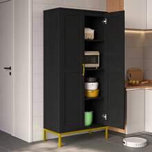 Storage Cabinet,Kitchen Pantry Cabinet With 2 Doors And Adjustable Shelves,Tall Storage Cabinet For Bathroom, Living Room, Laundry,Natural,Blcak,White - Black - View 7