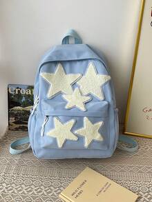 1 件男士时尚星星图案书包通勤包背包钱包休闲背包，轻便大容量，可调节肩带，防刮耐磨，适合运动健身大学夏季，尼龙，学院风，送给男朋友的礼物 - 黑色 - 查看 5