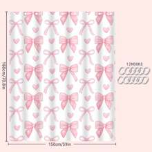 1/4pcs Pink Heart & Bow Bathroom Set, Includes Shower Curtain, Bath Mat, U-Shaped Toilet Lid Cover, Toilet Seat Cover, Fashionable Curtain/Shade, Waterproof, Machine Washable, No Drilling Required