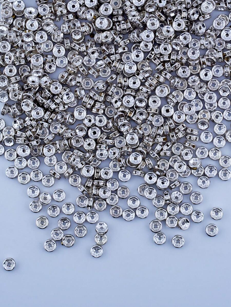 103 Stücke 6mm/73mm silberfarbene Kristall Abstandsperlen, ideal für das Basteln von Armbändern und Halsketten