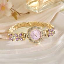 New Luxury Elegant Bracelet Watch Small Cute Female Student Full Digital Color Simple Watch Women - Purple - View 1