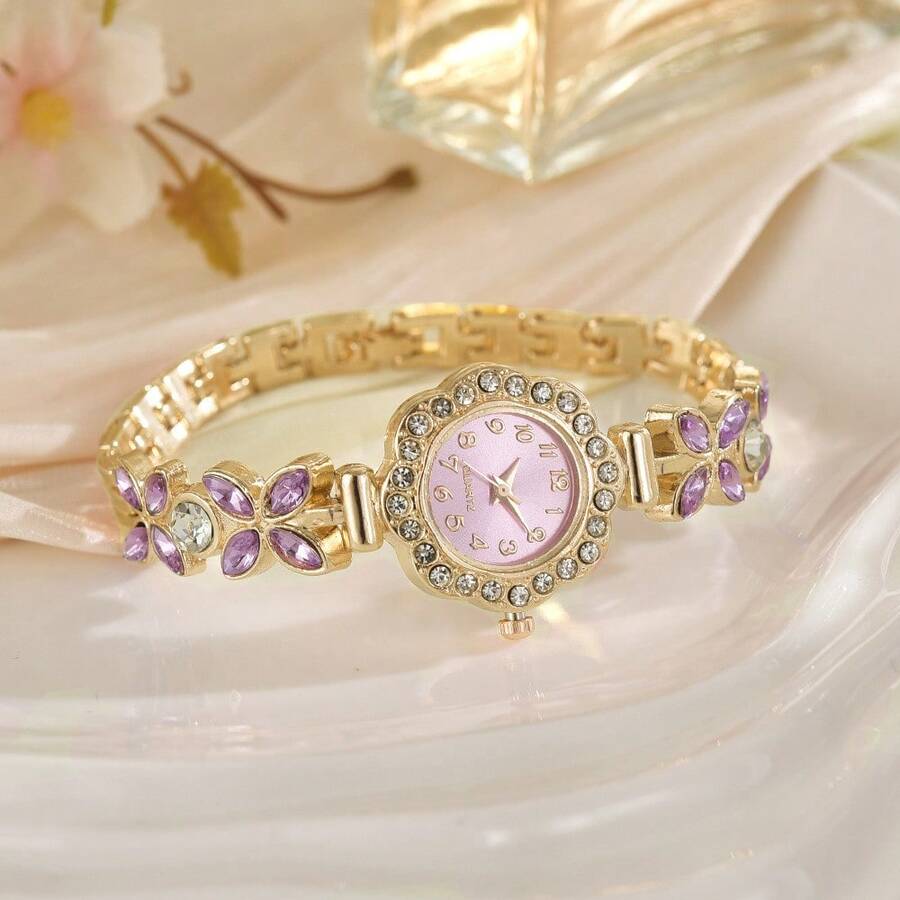 New Luxury Elegant Bracelet Watch Small Cute Female Student Full Digital Color Simple Watch Women - Purple - View 1