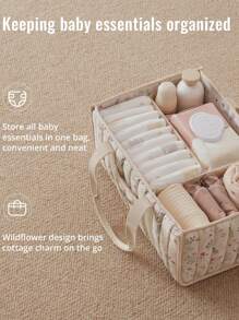 1pc Floral Pattern Diaper Storage Basket, Stylish Nursery Storage Basket - Baby Shower Gift, Essential Baby Supplies, Newborn Necessities, Baby Organizer Basket (Floral Pattern Placement Random) - Floral Beige - View 7