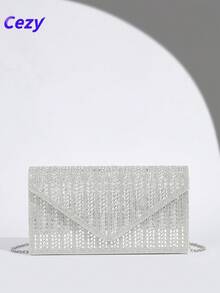 Cezy Bolso de mano brillante con strass - Diseño de unicolor elegante, forro de poliéster, cierre magnético y cadena larga desmontable, adecuado para fiestas de noche y bodas, un gran regalo para mujeres