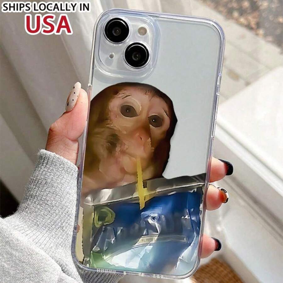 Monkey Pattern Phone Case, Cute Cellphone Protective Case, Shockproof Mobile Phone Cover For IPhone Series - 無色 - 查看 1