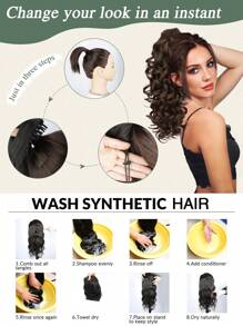 Extensión de cola de caballo de 16 pulgadas con pinza garra, extensión de cabello natural y sintético rizado y ondulado, accesorio de cabello para uso diario de mujeres