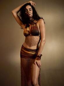 SHEIN BAE Concert 女士西部风波西米亚风性感镂空针织拼接网布扎染印花露背吊带背心