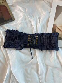 1pc New Denim Elastic Waist Belt, Adjustable Waist Cincher For Dresses, Versatile Women Waist Band Fall, Autumn, Halloween