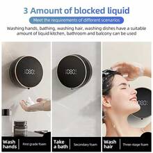 300ml Wall-Mounted Automatic Foam Soap Dispenser, Touchless Infrared Sensor Hand Wash Liquid Soap Dispenser, USB Rechargeable Round Soap Pump, Drill-Free Installation, IPX5 Waterproof, 0.25s Quick Foam, 3 Adjustable Foam Levels, Digital Display Of Battery & Temperature, Suitable For Various Liquid, High-Efficiency & Low-Power Motor, Quiet Operation, Applicable For Bathroom, Toilet And Kitchen, Essential For Daily Life And Holiday Gifts - Multicolor - View 6