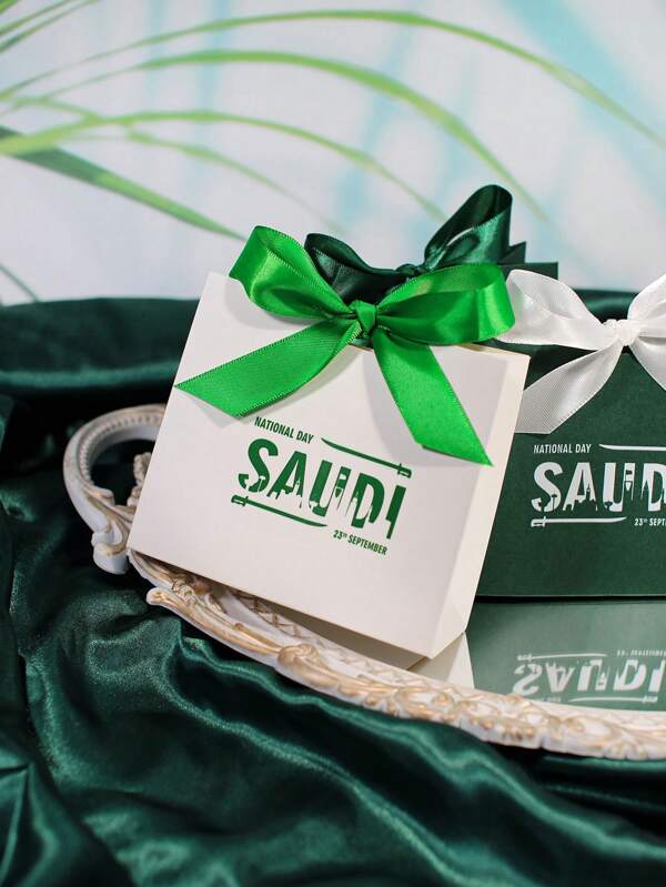 5/10 piezas Caja de regalo con lazo verde y diseño de tipografía audaz - Caja de dulces para el Día de la Fiesta del 23 de septiembre, bolsa de recuerdo para celebración de fiestas, caja de caramelos para eventos, decoración de fiestas, envoltura de regalos para ocasiones especiales