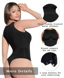 FeelinGirl Bodysuits Shaperwar For Women Summer Sleeveless Tummy Control Thong Body Shapers Seamless High Neck Racerback Tank Tops With Snap - màu đen - Xem 3