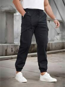 Pantalones informales deportivos para hombres con bolsillos con cremallera, cintura con cordón y puños, cómodos para todas las estaciones