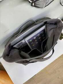 1 件复古帆布图案单肩包学院风学生大容量手提包斜挎包易于携带的时尚收纳包节日派对小礼物（不同批次颜色可能略有不同）2000 年代风格街头服饰 - 深灰色 - 查看 10