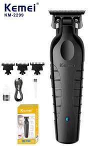 Recortadora de cabello inalámbrica profesional Kemei KM-2299 - Recorte de precisión de 0 mm, cuchillas de metalurgia en polvo, recargable por USB, calidad de salón | Recortadora de cabello eléctrica para barberos y uso doméstico | Diseño elegante y duradero, regalo para hombres - Negro - Ver 14