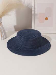 1pc Women's Solid Color Flat Top Small Brim Sun Hat, Simple & Versatile Straw Hat Suitable For Beach Vacation Photoshoots - Solid Color - View 24