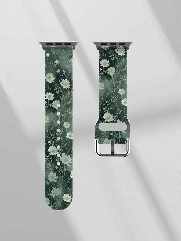1pc Black Floral Design Soft Elastic Breathable Comfortable Wristband Replacement Watch Band Compatible With Samsung, Garmin, Honor Smartwatch, Apple Watch 38mm 40mm 41mm 45mm 44mm 42mm 49mm, Fashion Casual Multi-Color Silicone Watch Band Compatible With Apple Watch Ultra SE/10/9/8/7/6/5/4/3/2/1 Series
