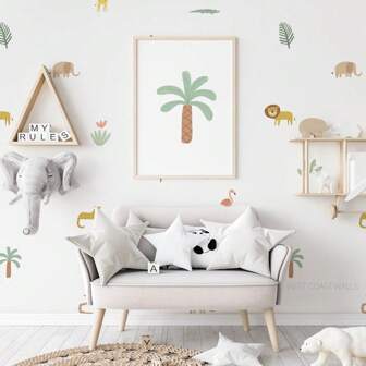 1 set d'autocollants muraux d'animaux de la jungle, stickers muraux lion, guépard, toucan, éléphant pour chambre, salon, salle de jeux, décoration de la maison