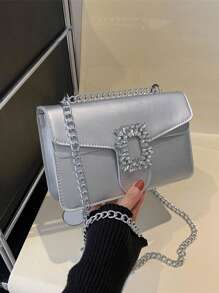 Bolso bandolera con decoración de strass, mini bolso de cadena para el hombro, bolso de mano brillante y monedero cuadrado para mujer