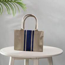 Women Top Handle Bags - 藏青色 條紋磁扣 - 查看 4