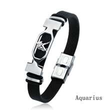 Stainless Steel Constellation Bracelet For Women Men Zodiac Sign Leather Bracelet Wristband Jewelry Birthday Gift