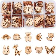 100 件动物风格木质缝纫纽扣，2 孔兔子蝴蝶熊未完成木质缝纫纽扣，用于缝纫工艺品圣诞装饰