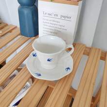 Ins 风格白色红色蝴蝶结图案杯子，微波炉适用陶瓷杯，咖啡杯，茶杯带碟套装 - 蝴蝶圖案 杯碟套裝 - 查看 9