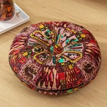 1pc Bohemian Style Round Floor Mat/Cushion - Vibrant Mandala & Floral Design, Thick Polyester Fabric, Suitable For Living Room Or Bedroom, Home Decor