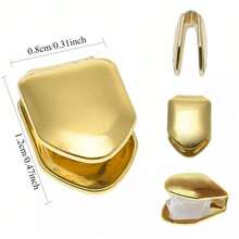 4 Stücke klassisches goldfarbenes einfaches Zahn-Grillz-Set, Hip-Hop Zahn-Dekoration, verstellbar, unisex, Bühnen-Requisiten für Partys