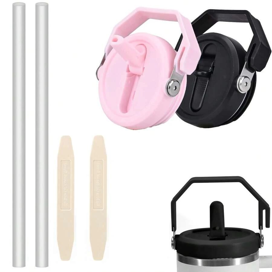 1 件 40 盎司杯盖带手柄翻盖吸管盖适用于 40 盎司杯子，防溅、防漏、防溢吸管盖替换件，可重复使用杯盖带手柄翻盖 - 彩色 - 查看 1