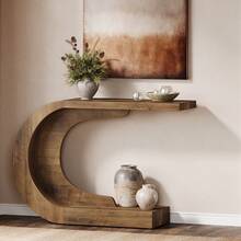 Tribesigns Wood C-Shaped Console Table For Entryway, 43.3" Modern Hallway Entryway Table For Living Room, Entrance, Foyer, Easy Assembly, Brown - 棕色 - 查看 2