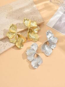 1 Pair Retro Double Layer Five Petal Flower Earrings & Striped Leaf Earrings
