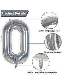 1 Set Oversized Number Balloons, 32-Inch Foil Balloons, Birthday Party Decorations, Adult Gift, Wedding Anniversary, Halloween, Christmas Decor, Large Number Aluminum Foil Balloons In Gold, Silver, Pink, Blue, Rose Gold, Red, Black
