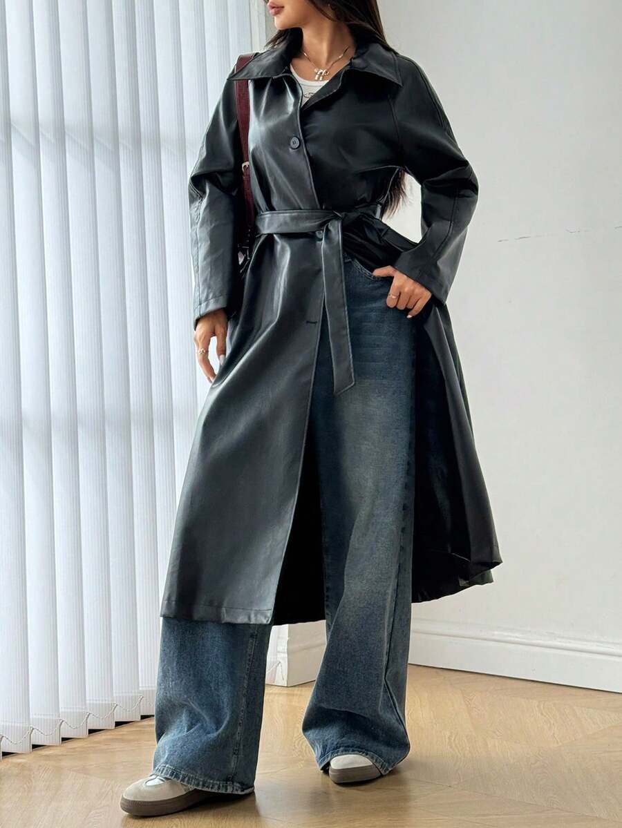 سترة واقية من الرذاذ الصناعي للنساء، لون أحادي، جلد صناعي من مادة البولي فينيل كلوريد، جيوب معقودة، أمام الزر، مناسبة للمواعيد والأعياد والحفلات والسفر والمناسبات الرسمية، الخريف/الشتاء