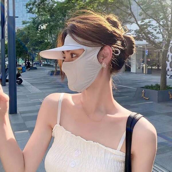 1pc Adults Wide Brim Sun Visor Face Mask Balaclava For Women, Lightweight Breathable Sheer Face Cover For Outdoor, Driving, Riding In Summer