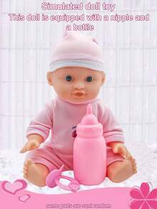 26厘米仿真娃娃玩具，可模拟喝水和排尿的迷你娃娃，娃娃推车玩具套装，适合女孩和儿童。 - 粉色 - 查看 5