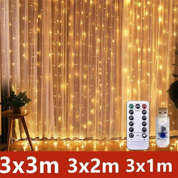 USB betriebene LED-Vorhangslichterkette mit 8 Beleuchtungsmodi und Fernbedienung, geeignet für Innen- und Außendekoration, ideal für Schlafzimmer, Wohnzimmer, Weihnachten, Halloween, Hochzeiten & Feierlichkeiten