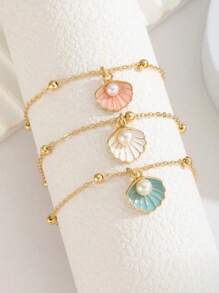 1pc Cute Fashion Faux Pearl Shell Charm Beaded Bracelet For Kids Girls Friends Summer Beach Vacation Party Accessory Gift For Daily Wear