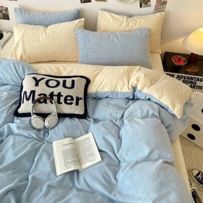 2ピースミルクベルベット4点セット冬プラスベルベット増厚ベッドシーツ3点セット冬スタイル高級グレー掛け布団カバーセット