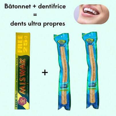 Dabur Pack Siwak : 1 Dentifrice 75g + 2 Bâtons Dentaire Naturels