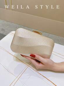 Minimalist Rose Gold PU Leather Clutch Bag, Solid Color Luxury Women's Handbag For Evening Party, Wedding, Banquet, High-End Fashion Lady Purse, Formal Dress Envelope Bag, Versatile Elegant Box Bag, Shoulder/Crossbody Chain Bag, Adult Birthday, Cocktail Party, Small Purse, Fashionable Socialite Style