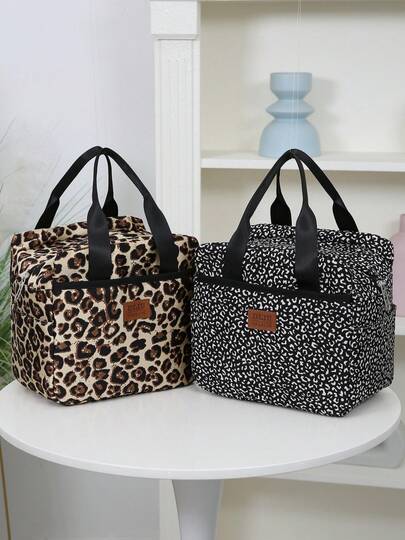 DLIU Ny ankomst, tjock tryckt tygmatväska, bärbar matlåda med stor kapacitet, lämplig för arbetspendling, matbärande, utomhusshopping, förvaring av matlådor, daglig användning, dragkedja för lunchväska. Tillbaka till skolan-säsongen, retrostil, isoleringslager av aluminiumfolie inuti, flera fickor utvändigt. Skolväska för skolmatväska för kvinnor, picknicktillbehör