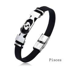 Stainless Steel Constellation Bracelet For Women Men Zodiac Sign Leather Bracelet Wristband Jewelry Birthday Gift