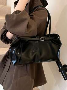 Large Capacity Tote Bag With Strap Decor, Women's 2025 New Retro Fashion Shoulder Bag, High-End Underarm Bag, Suitable For Shopping And Commuting, Versatile