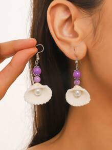 Natural Seashell Pearl Beaded Earrings - Bohemian Ocean Beach Vacation Jewelry, Colorful Statement Dangle Earrings For Women