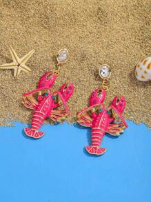 1 Pair Cute Enamel Inlaid Rhinestone Lobster Earrings, Fashionable Lobster Earrings With Ocean Elements Style, Suitable For Women To Wear For Holiday, Beach And Daily Occasions