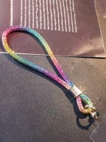 1 قطعة سلسلة معصم مرصعة بالراين كريستال، ديكور علوي فاخر مرصع بالراين، حزام هاتف قصير عصري، سلسلة كاميرا مضادة للفقد